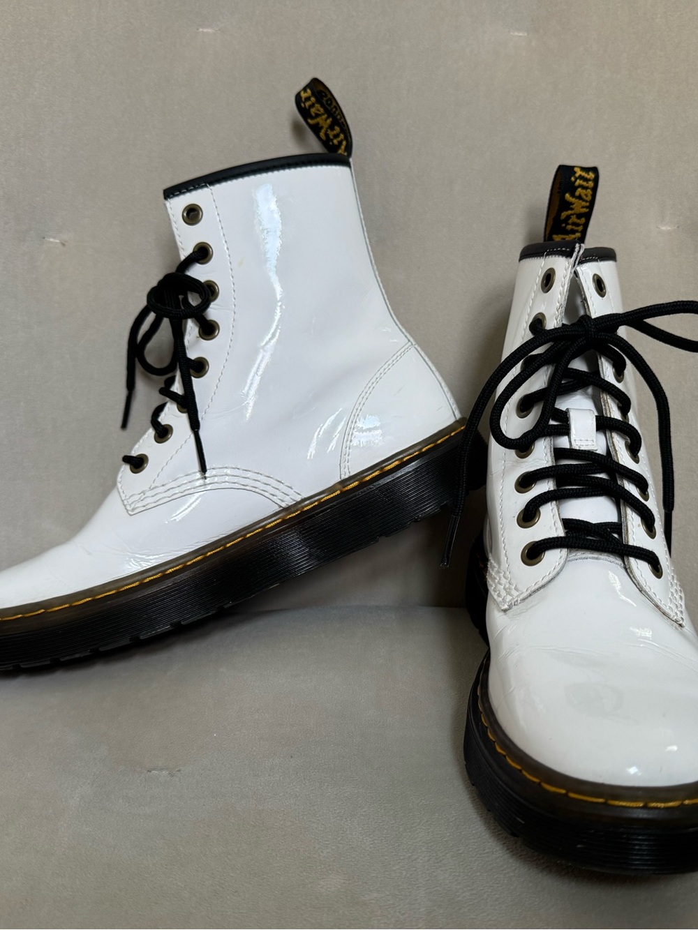 Dr. Martens Doc Martens Zavala | White Black Lace Up Combat Boots | Size W6 M5 - Picture 3 of 15